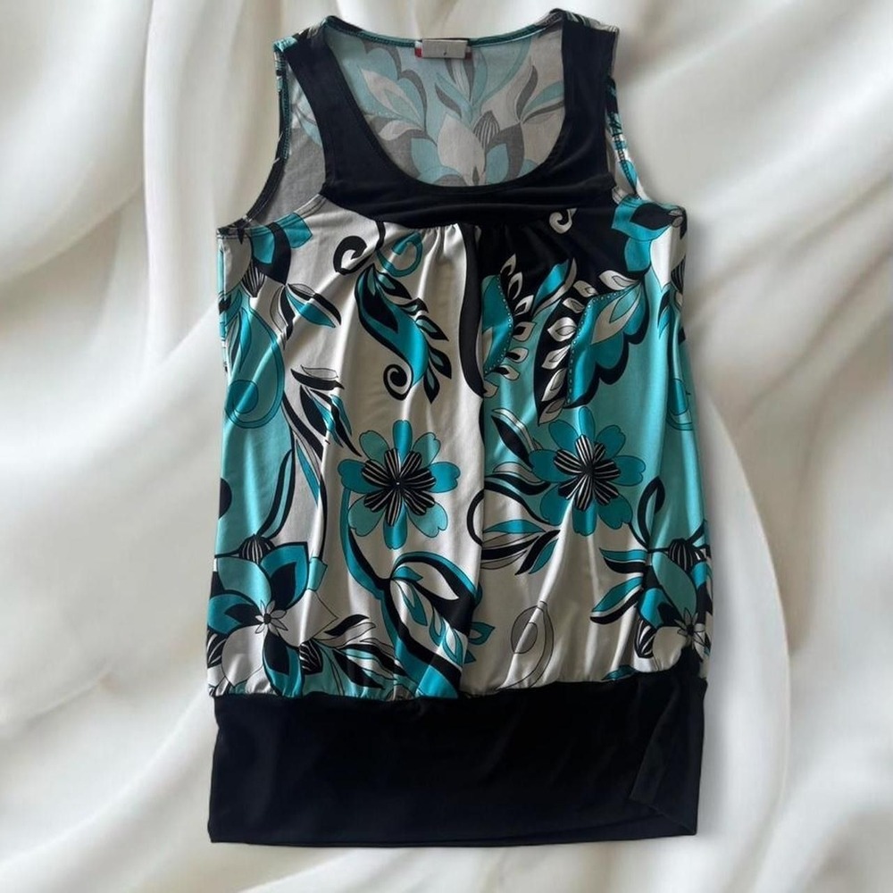 Y2K‎ vintage blue floral babydoll cami tank top